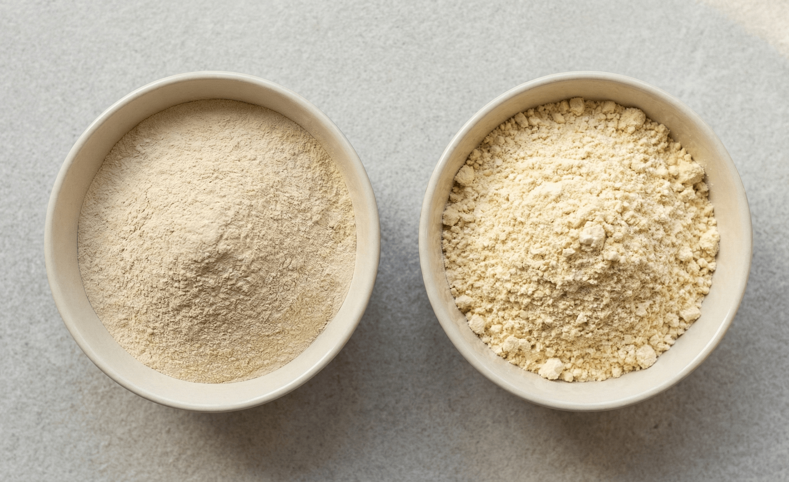 Macro texture shot showing the fine particle size of Multani Mitti versus the coarse grain of Besan