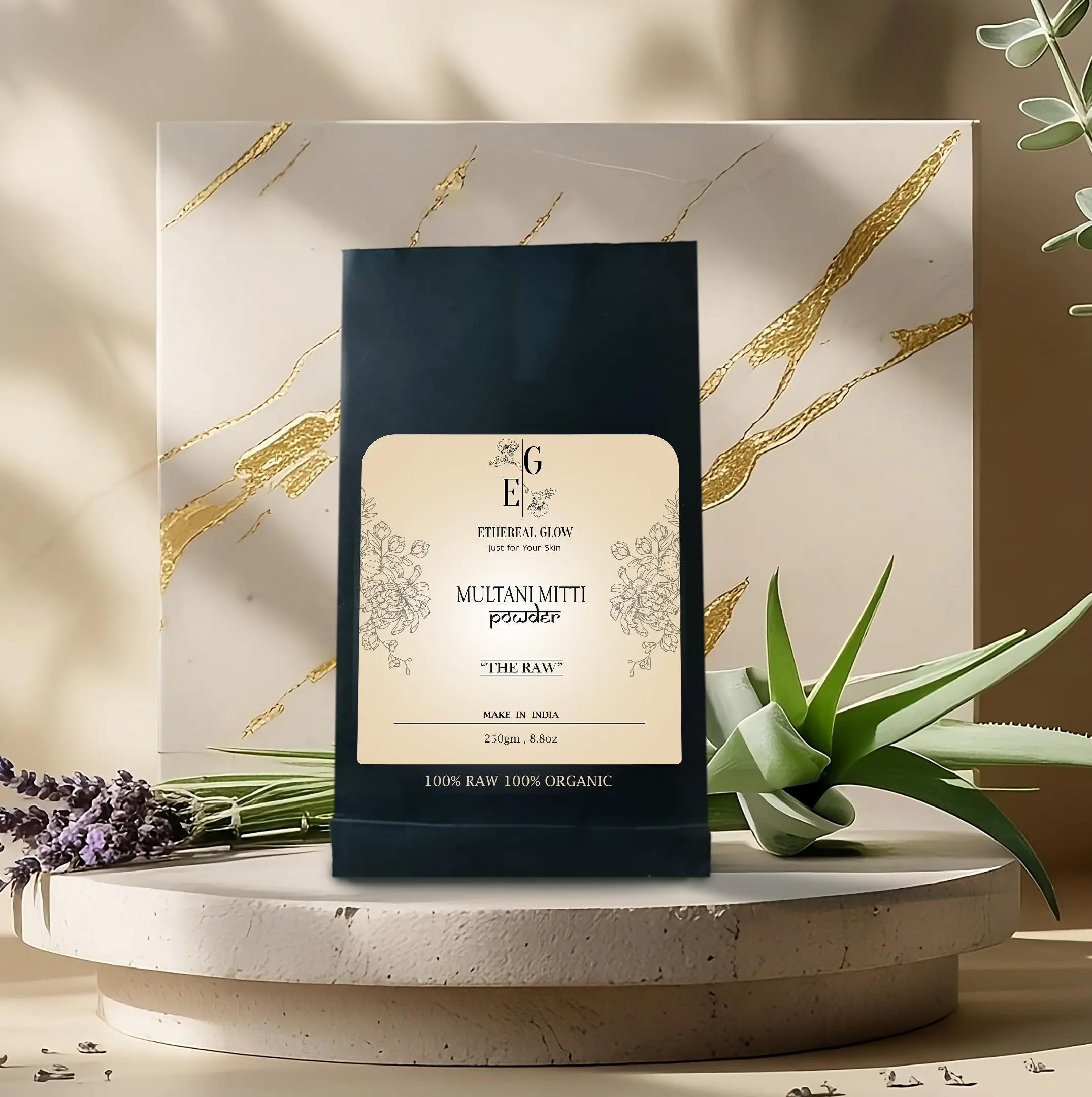 The Raw - detailed product view showing 100% Pure Multani Mitti Clay Powder